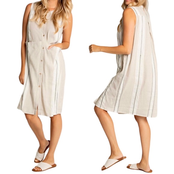 NWOT SPANNER Linen Blend Sleeveless Button Front Midi Dress. Size Medium - Picture 1 of 9